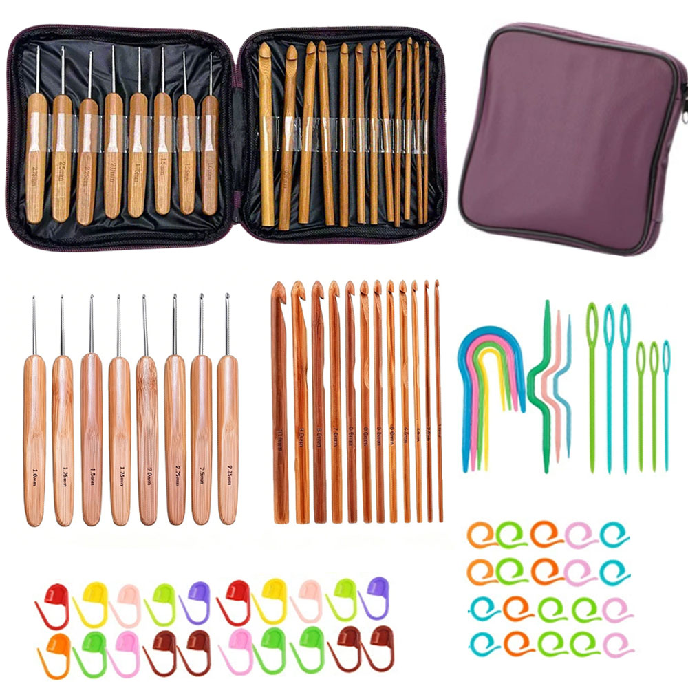 74pcs Bamboo Crochet Hooks Set - Tool Set 评论和价格