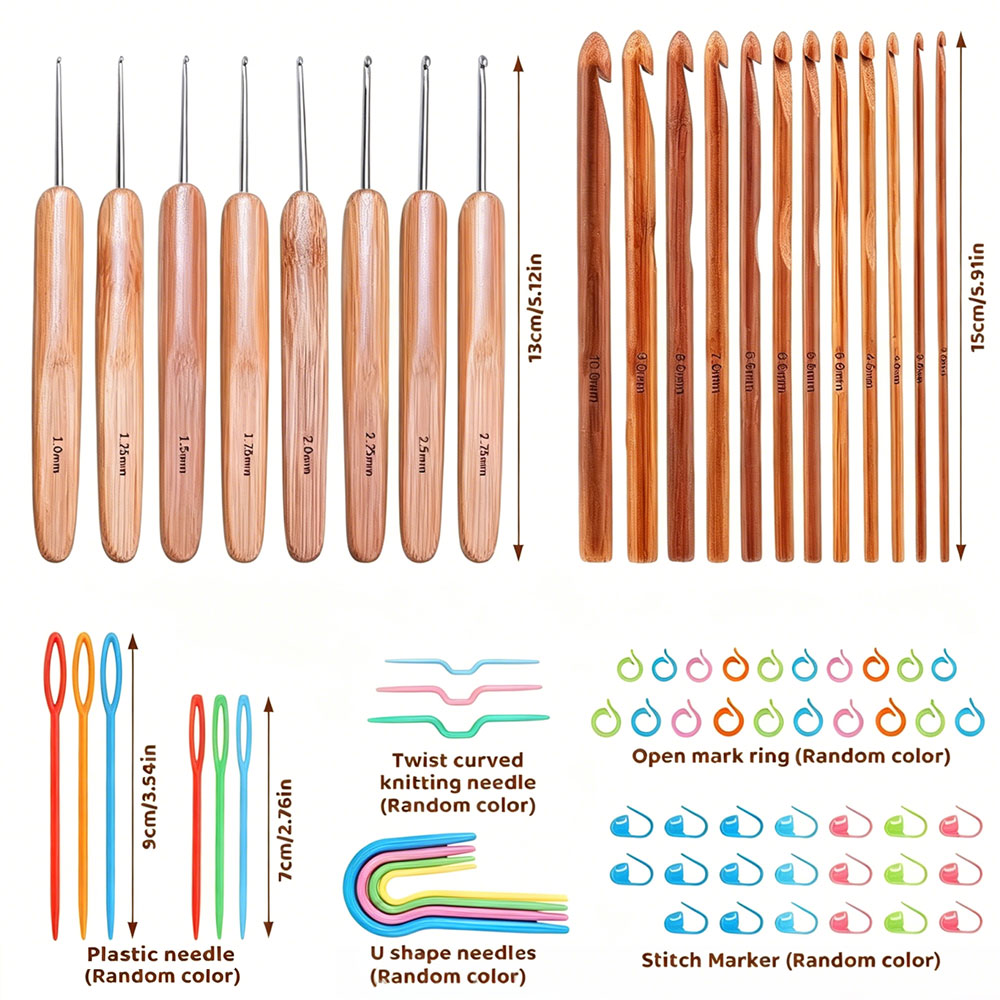 74pcs Bamboo Crochet Hooks Set - Tool Set 评论和价格
